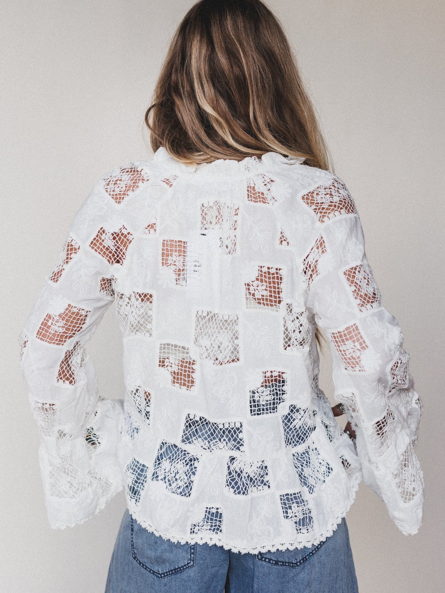 Eyelet Garden Bell Sleeve Blouse - Cream