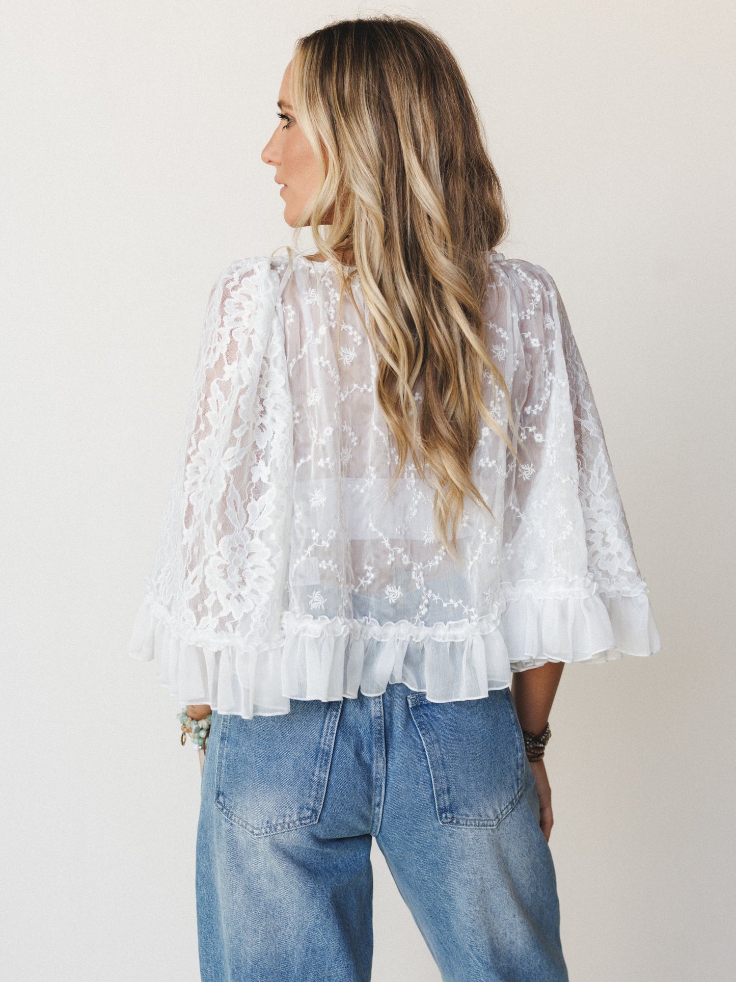 Bianca Sheer Ruffle Blouse - Off White