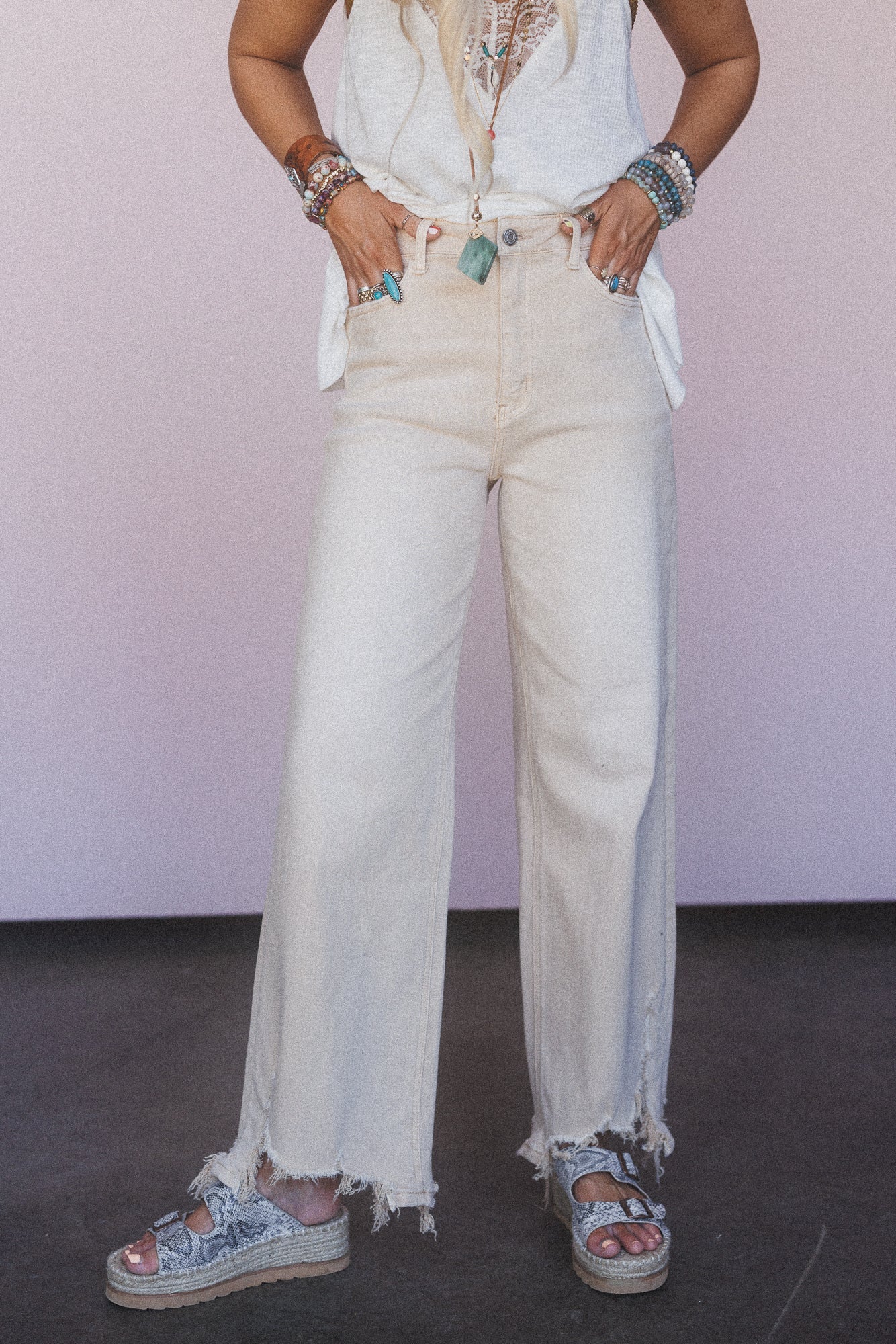 Aero Distressed Jeans - Beige - Pre Order
