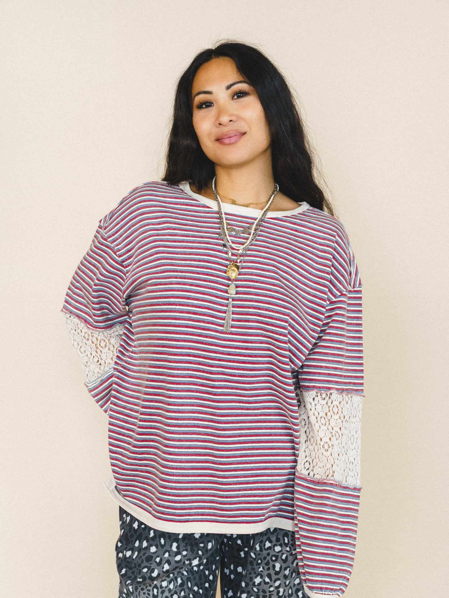 Clara Stiped Top - Red Teal