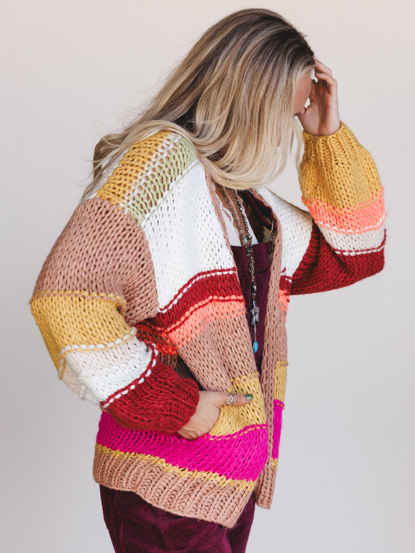 Down By The Bay Striped Cardigan - Brick - Pre Order