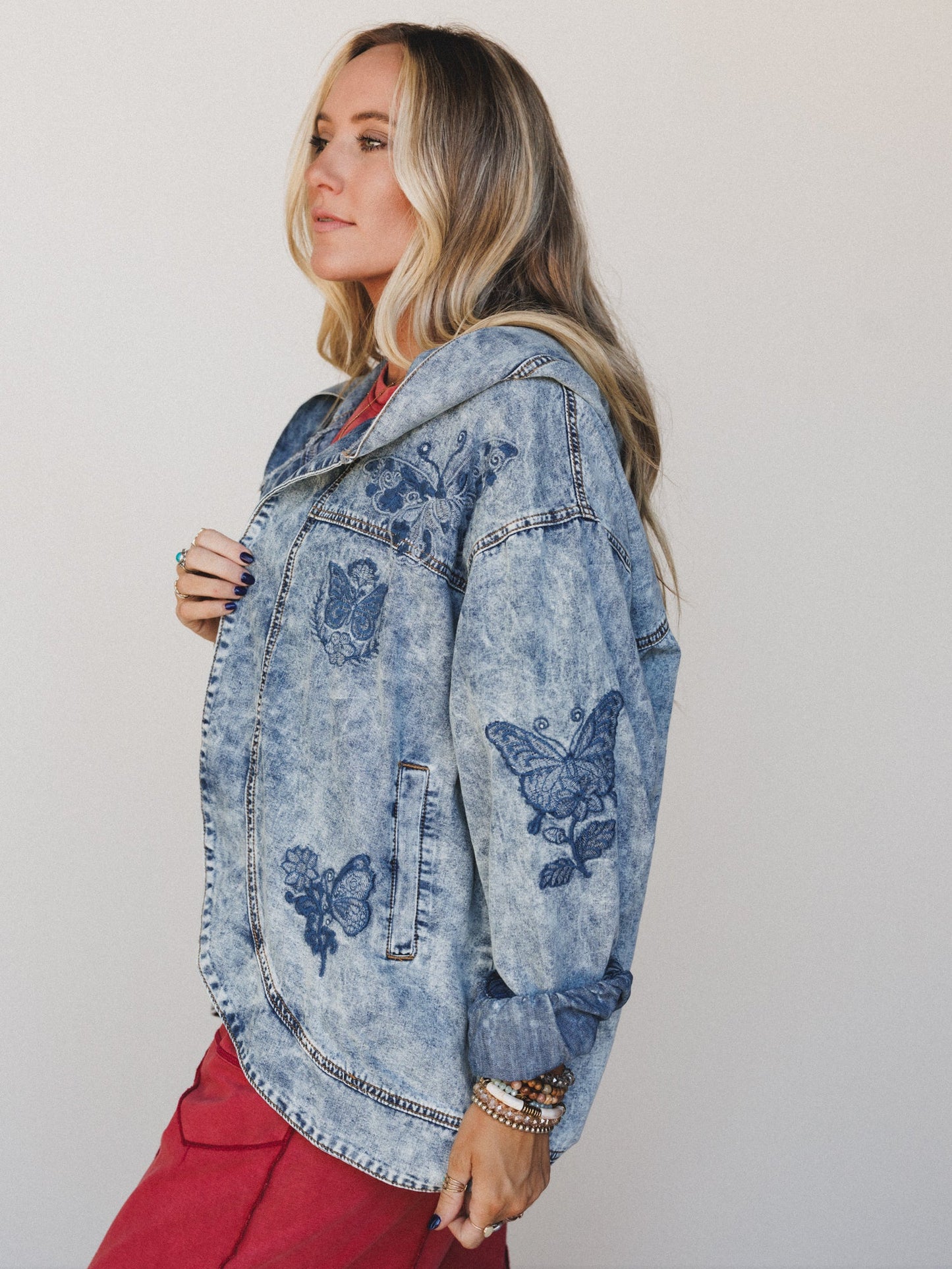 Butterfly Lady Embroidered Jacket - Denim - Pre Order
