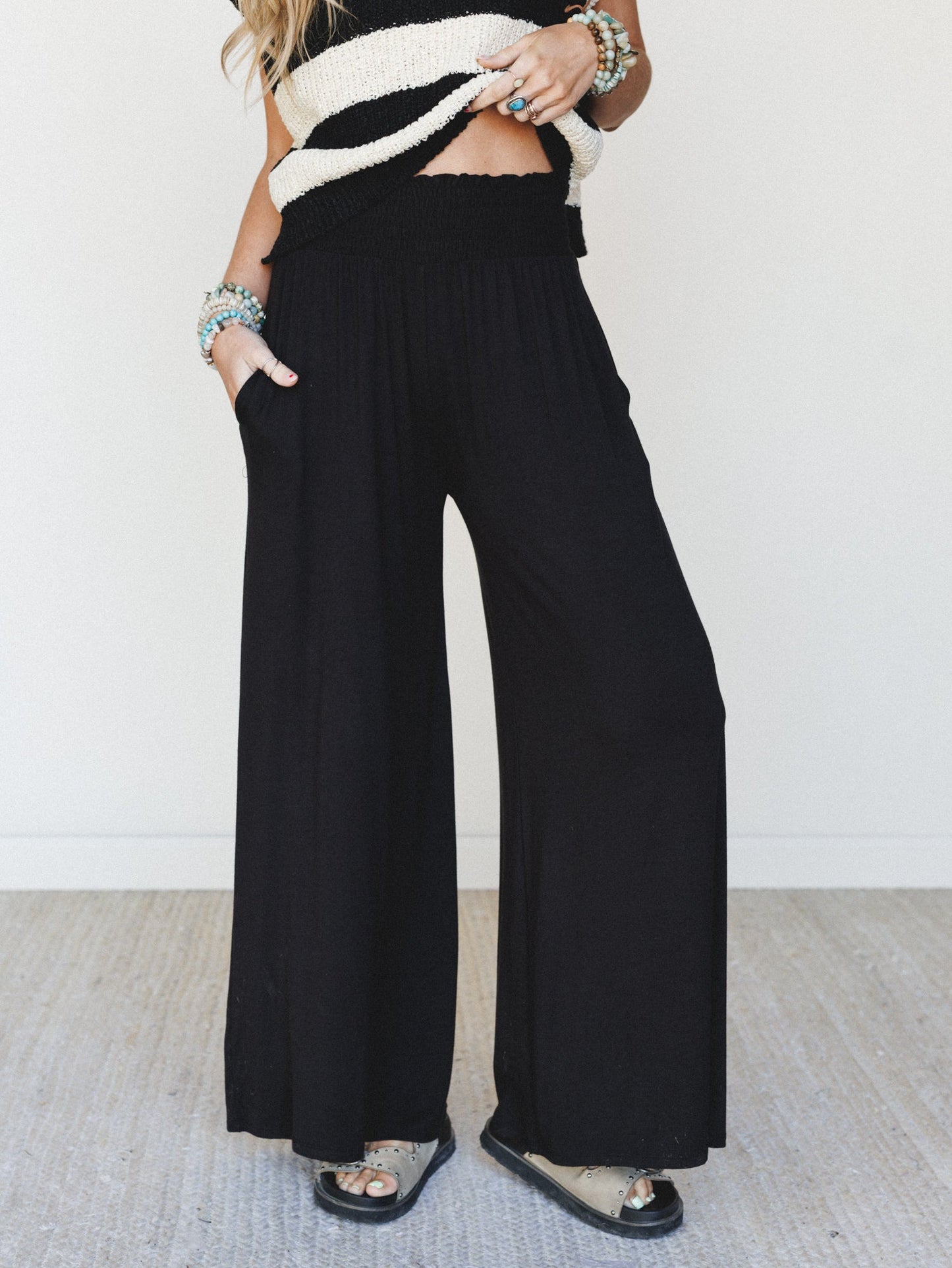 Comfort Above Wide Leg Pants - Black - Pre Order