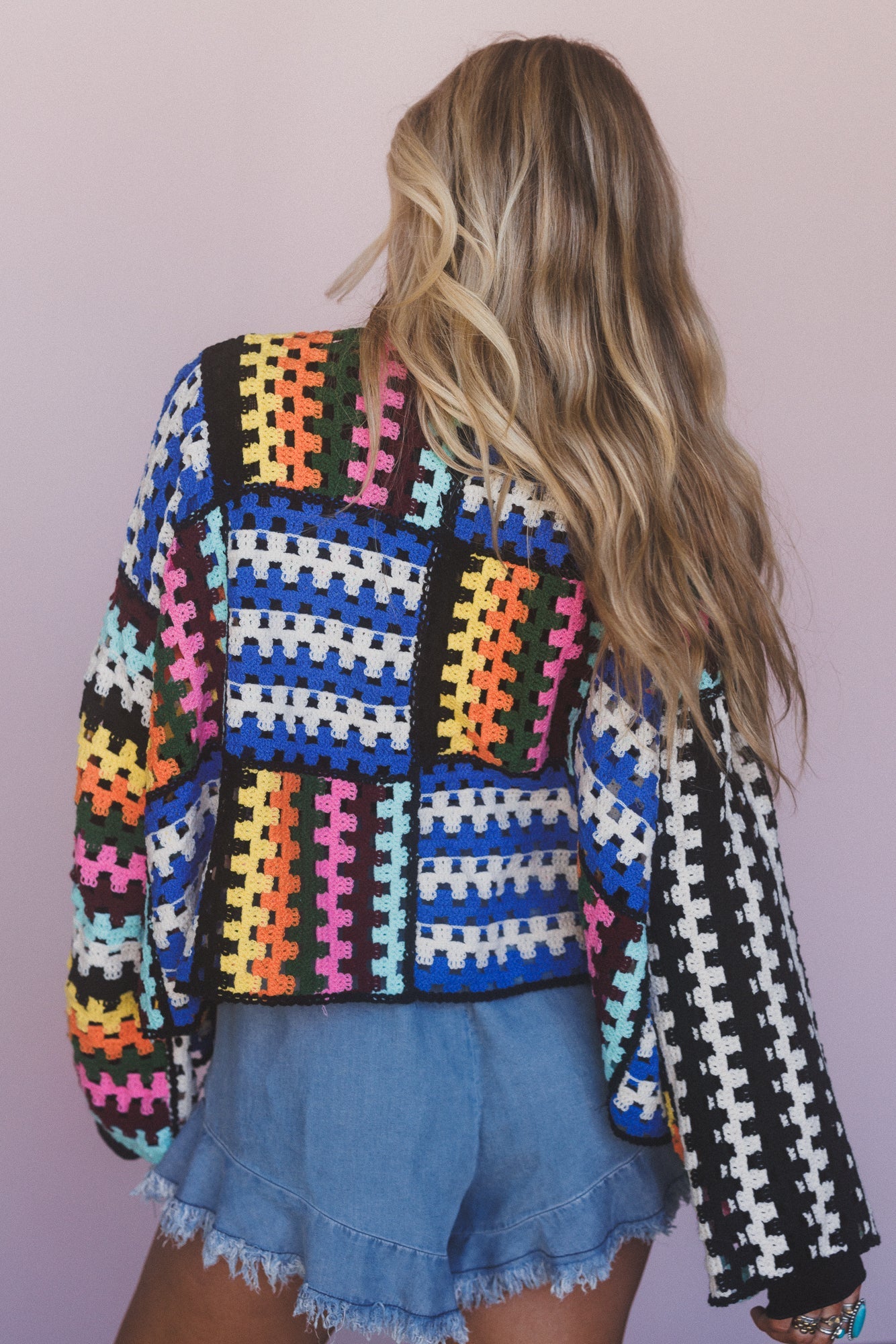 Colorwaves Crochet Cardigan - Navy