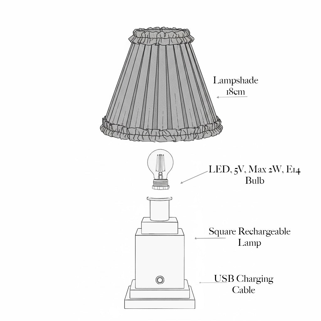 Square Rechargeable Lamp with Pink Lotus Shade (18cm)