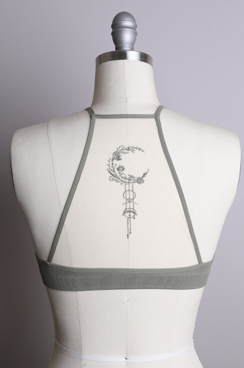 Crescent Moon Tattoo Bralette - Olive