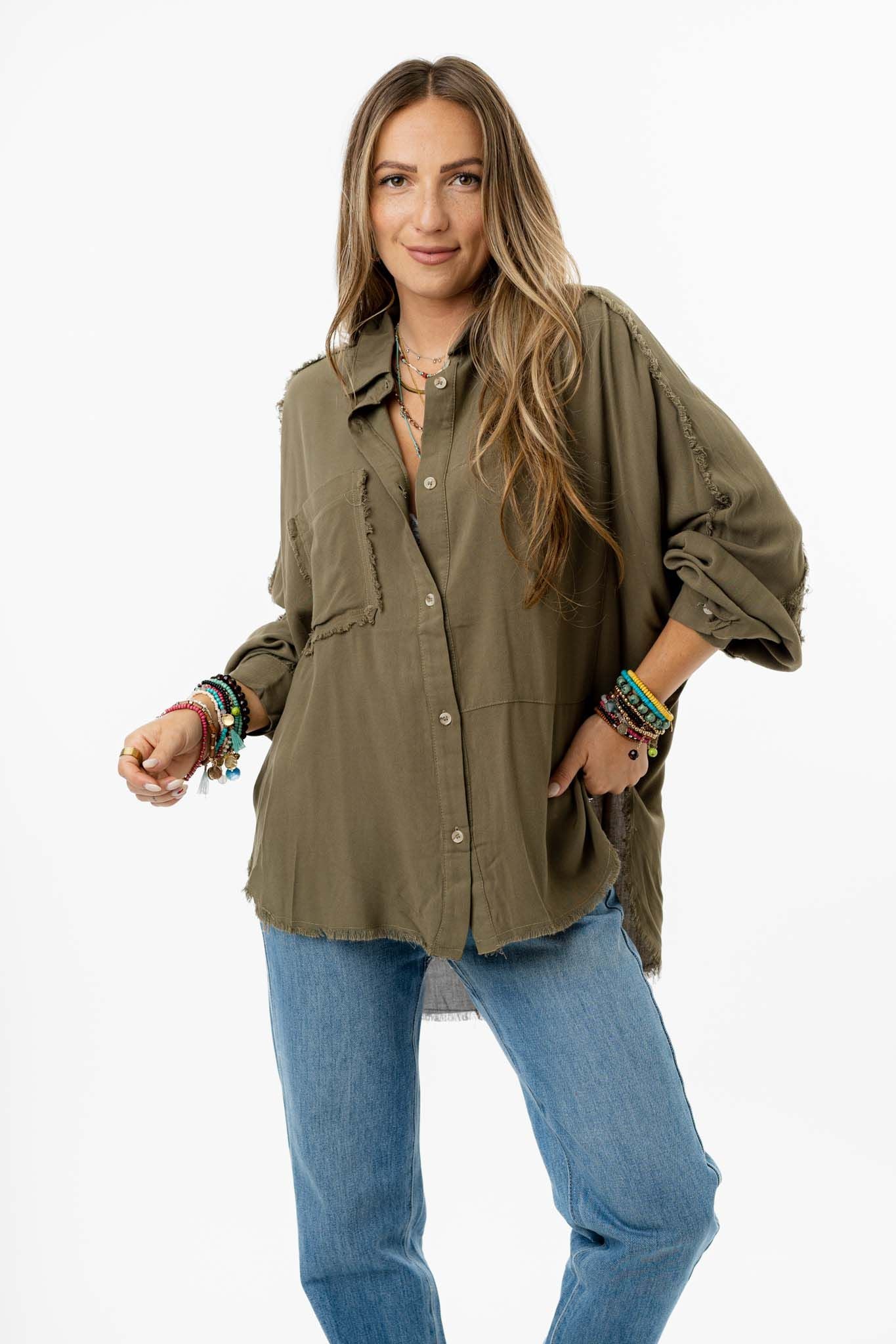 Bradley Button Down Top - Olive - Pre Order