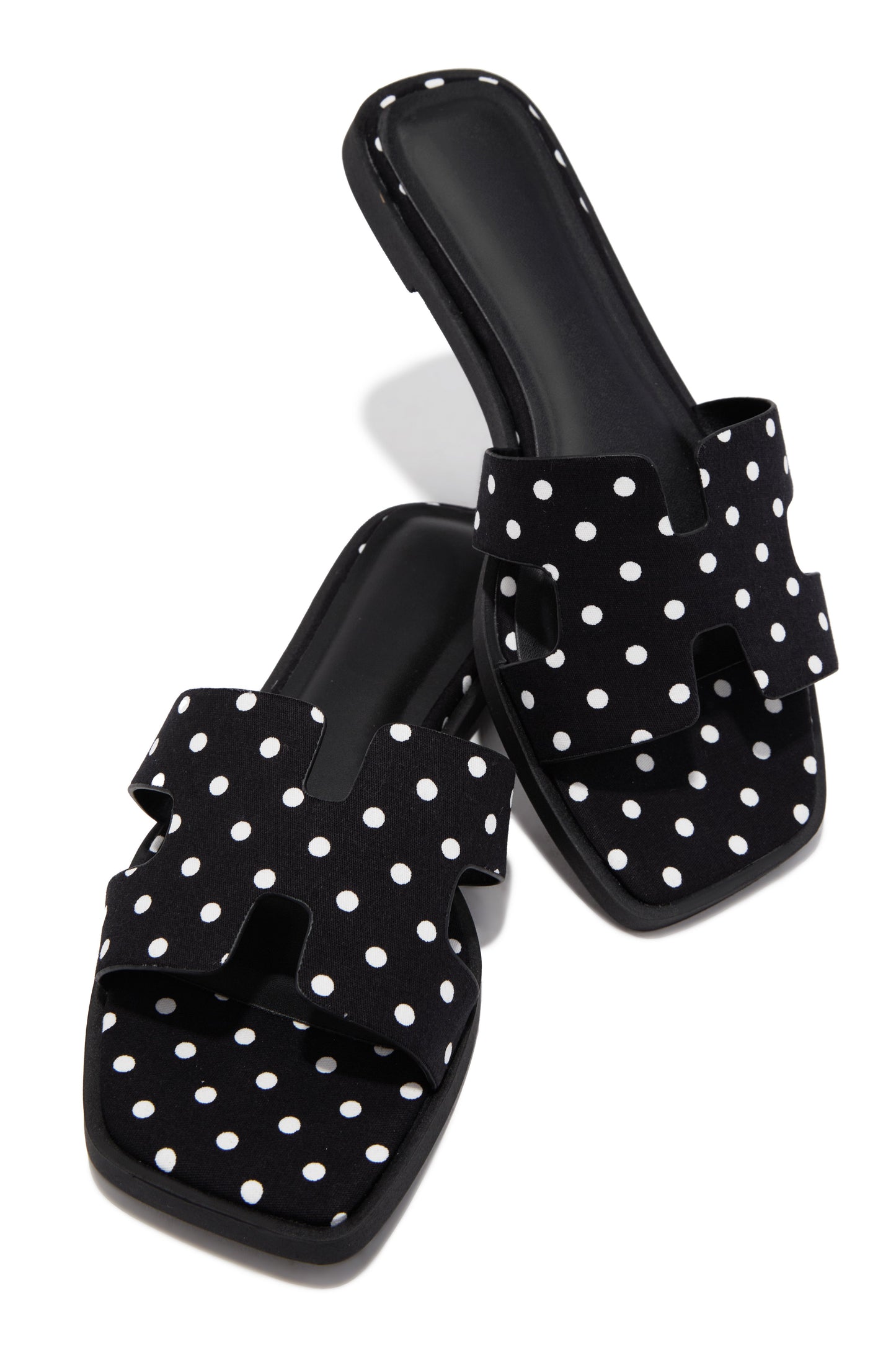 Lori Polka Dot Slip On Flat Sandals - Black
