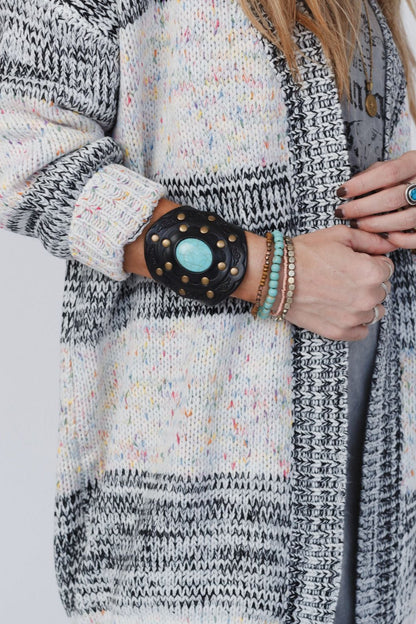 Aegean Boho Leather Cuff Bracelet - Black