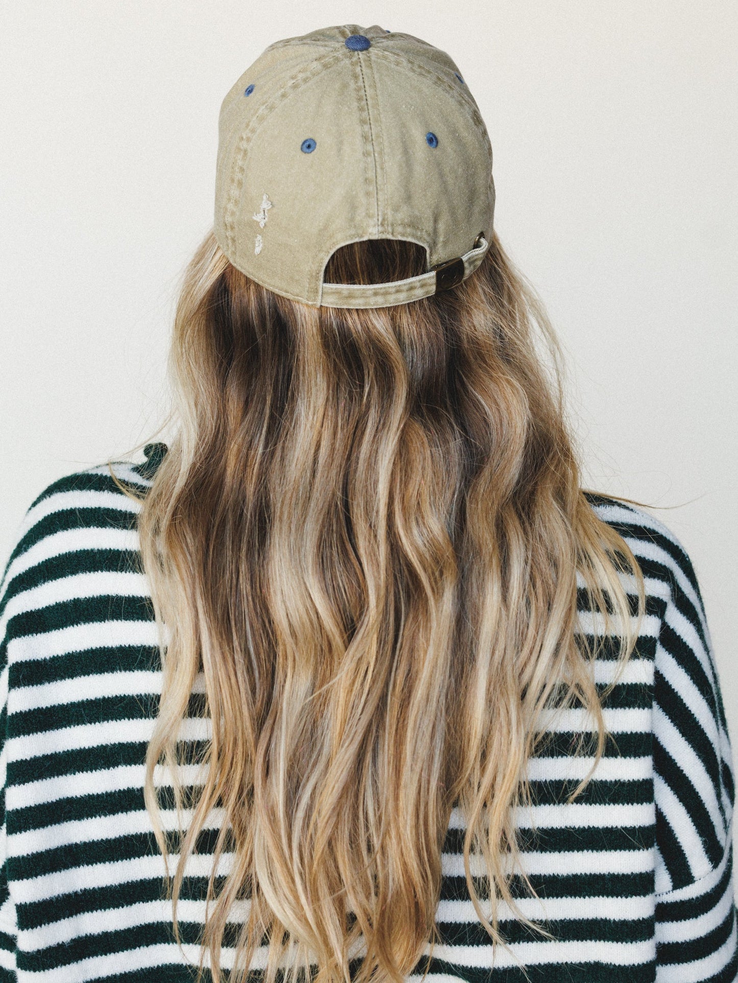 Distressed Baseball Cap Dad Hat
 - Two Tone Khaki Blue