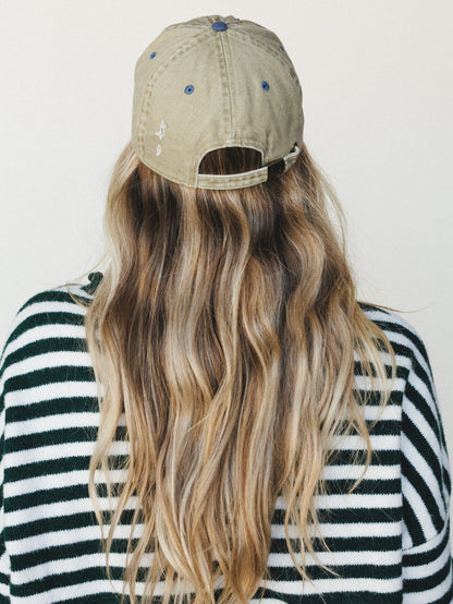 Distressed Baseball Cap Dad Hat
 - Two Tone Khaki Blue