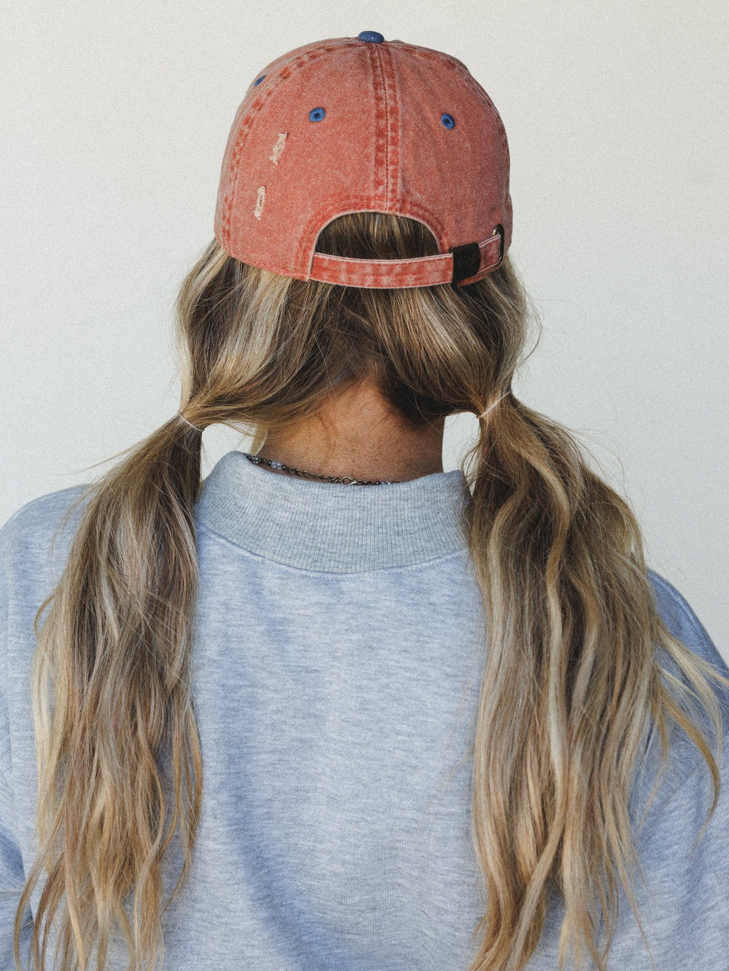 Distressed Baseball Cap Dad Hat
 - Two Tone Orange Blue