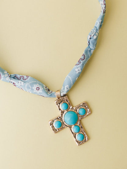 Cross Bandana Necklace - Blue