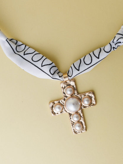 Cross Bandana Necklace - White