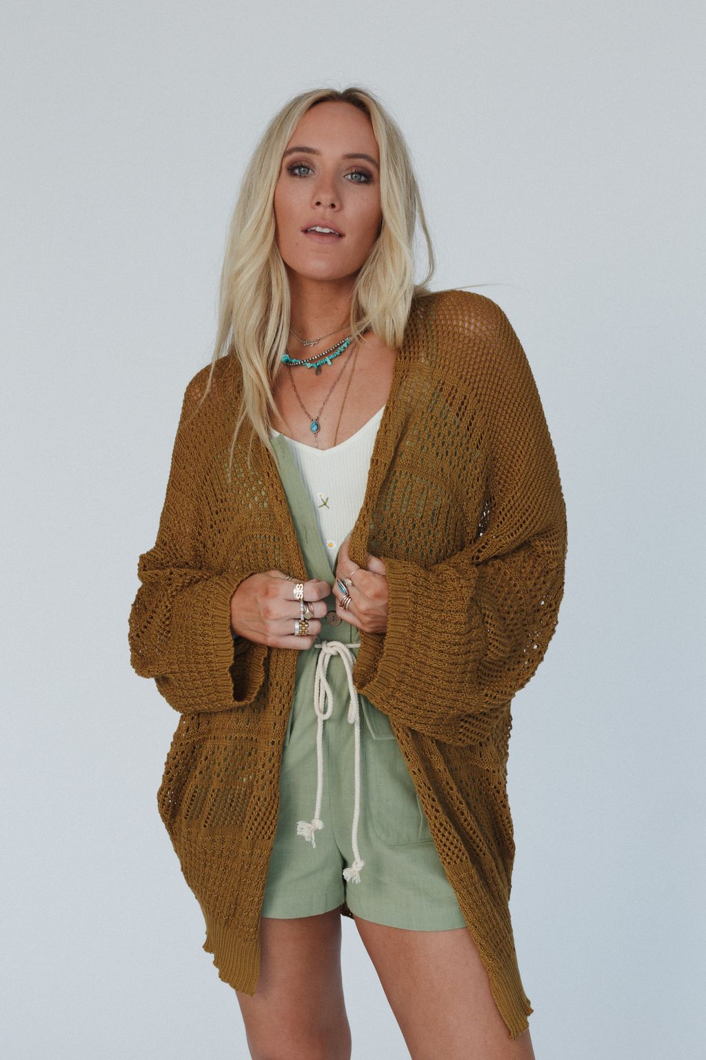 Brenden Knit Netted Cardigan - Brown - Pre Order