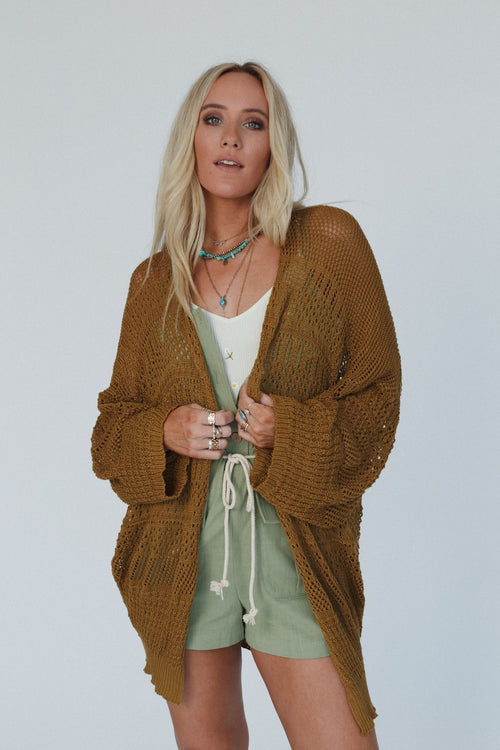 Brenden Knit Netted Cardigan - Brown - Pre Order