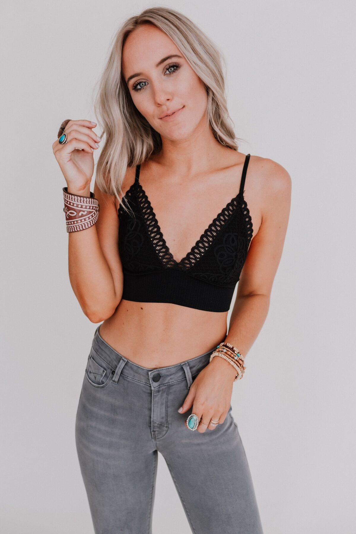 Audra Waistband Loop Lace Bralette - Black - Pre Order