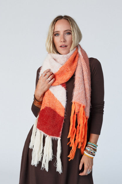Groovy Swirl Tassel Scarf - Rust