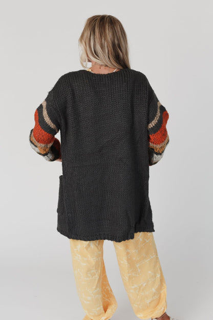Danny Striped Sleeve Cardigan - Charcoal
