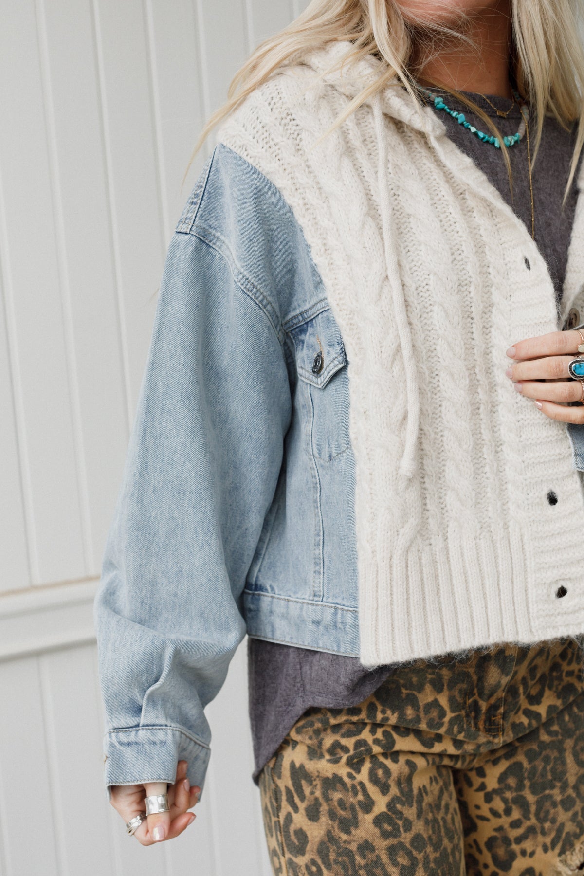Gwen Denim Sweater Jacket - Oatmeal