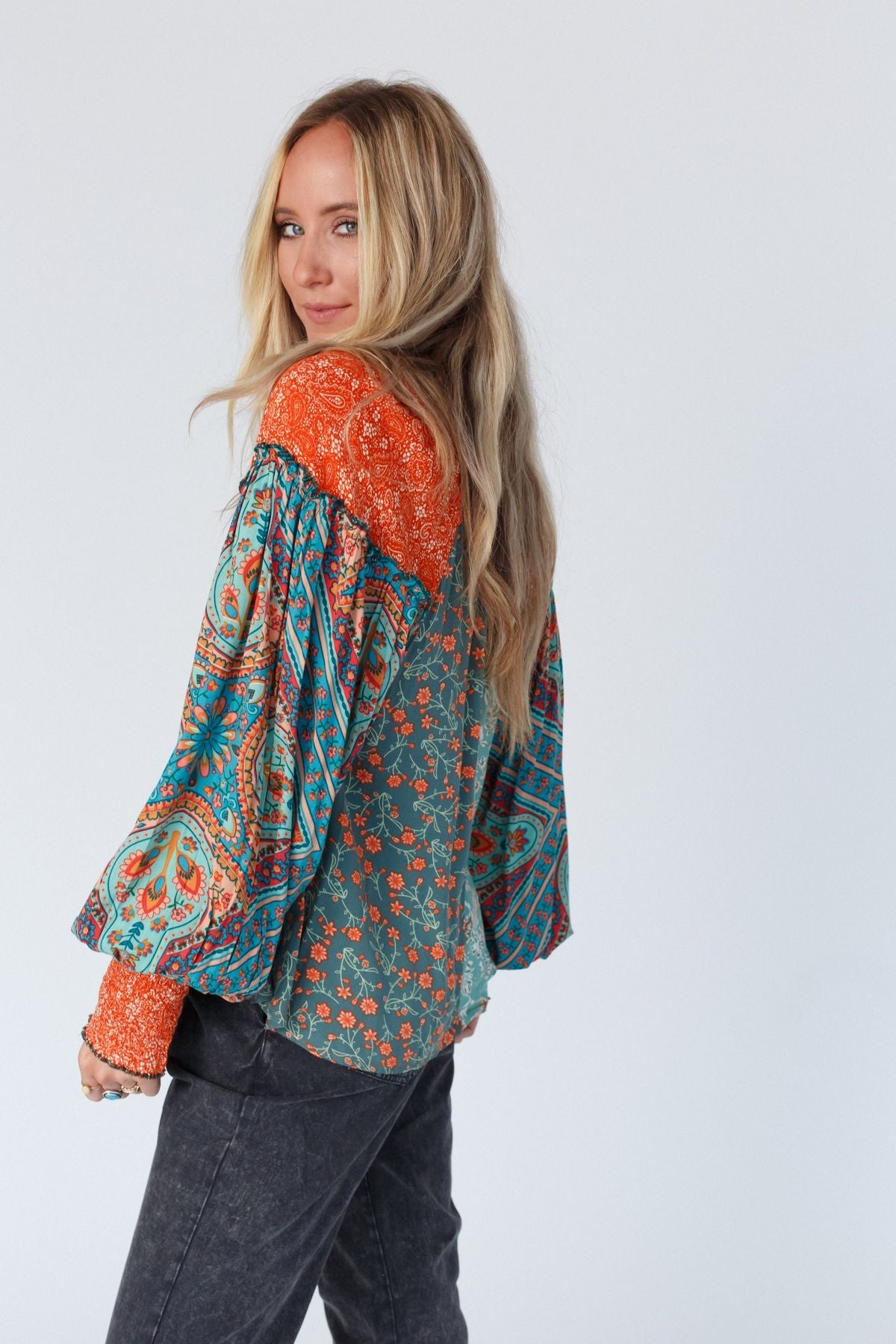 Danielle Mixed Floral Printed Top - Mint