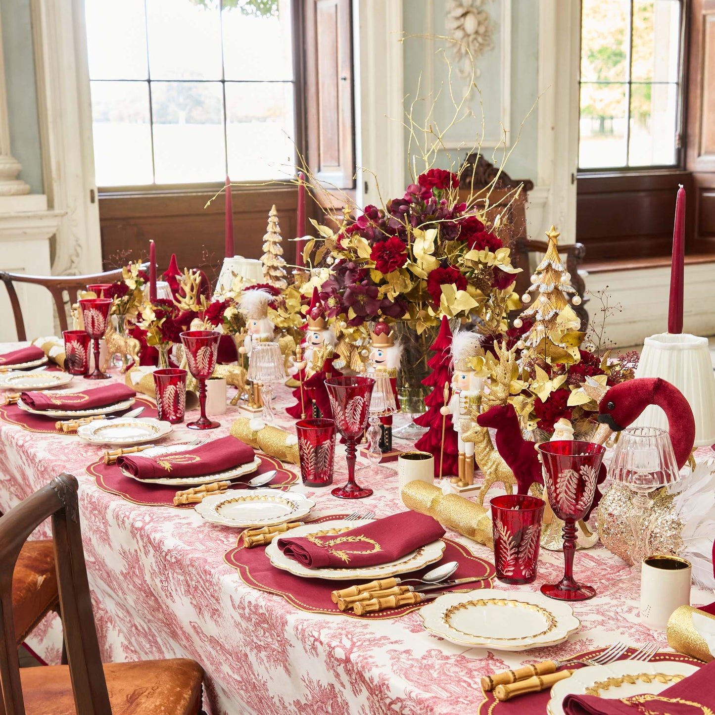 Burgundy & Gold Eloise Linen Placemats (Set of 4)