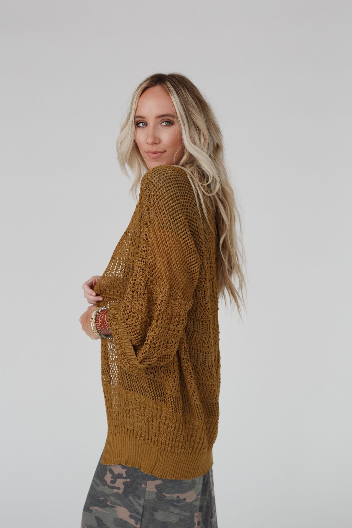 Brenden Knit Netted Cardigan - Brown - Pre Order