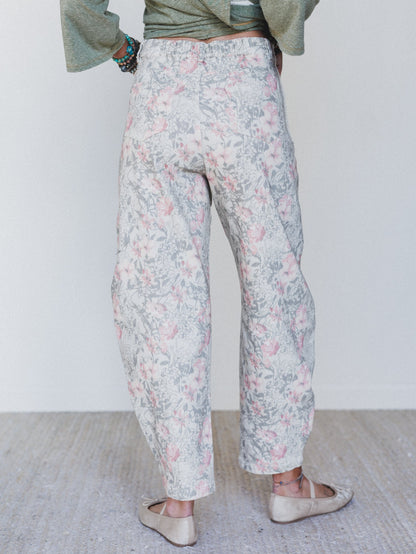 Antoinette Barrel Jeans - Khaki Floral