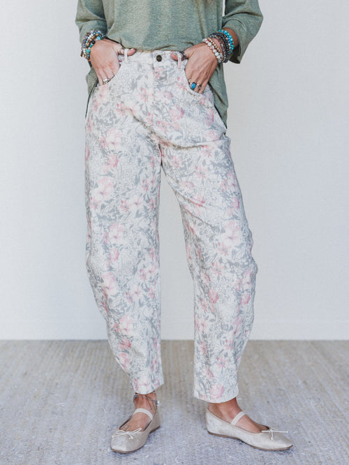 Antoinette Barrel Jeans - Khaki Floral