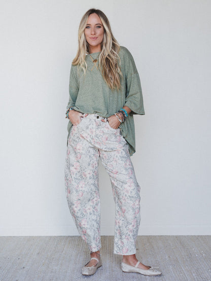 Antoinette Barrel Jeans - Khaki Floral