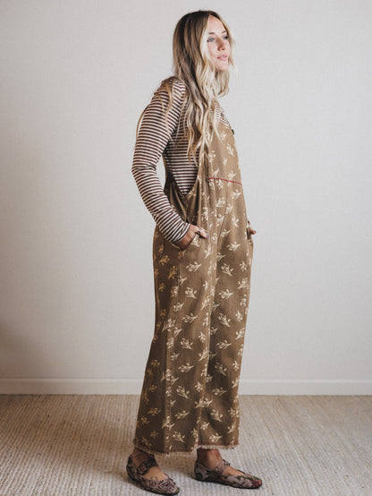 Floral Frenzy Jumpsuit - Olive Grey