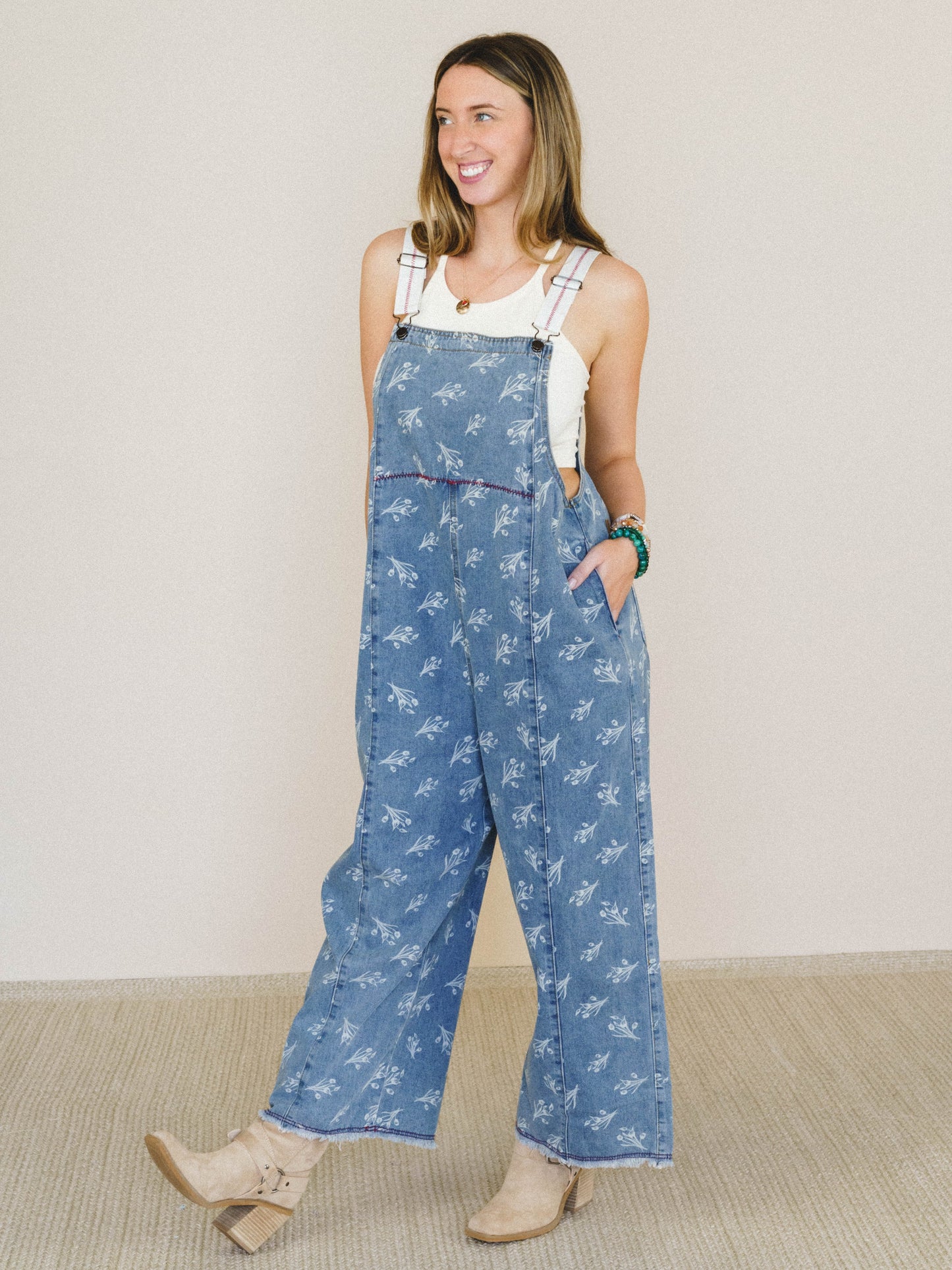 Floral Frenzy Jumpsuit - Washed Denim