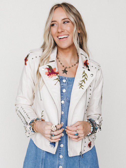 Brooklyn Embroidered Studded Jacket - Beige - Pre Order