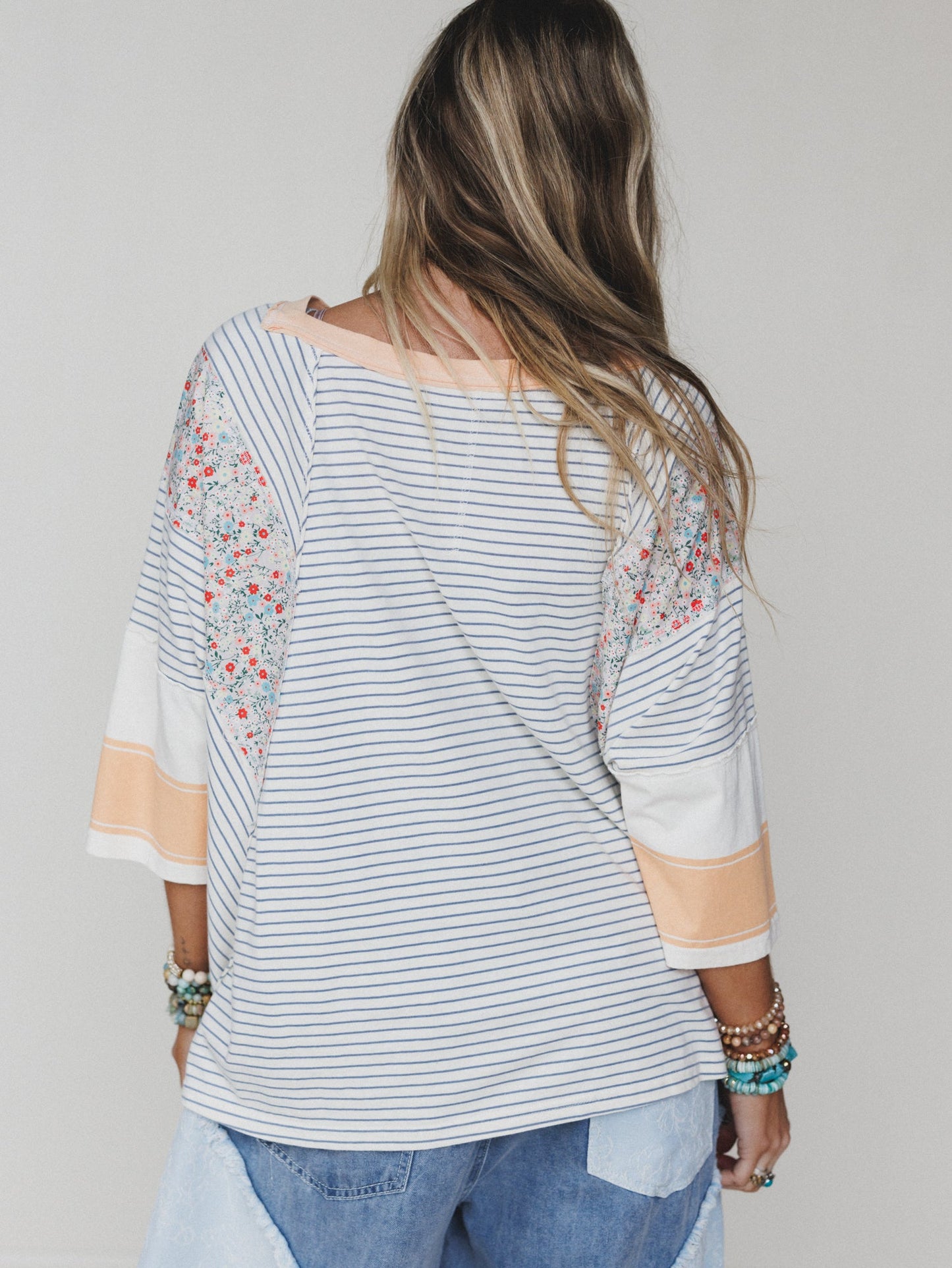 Britt Patchwork Top - Oat Blue
