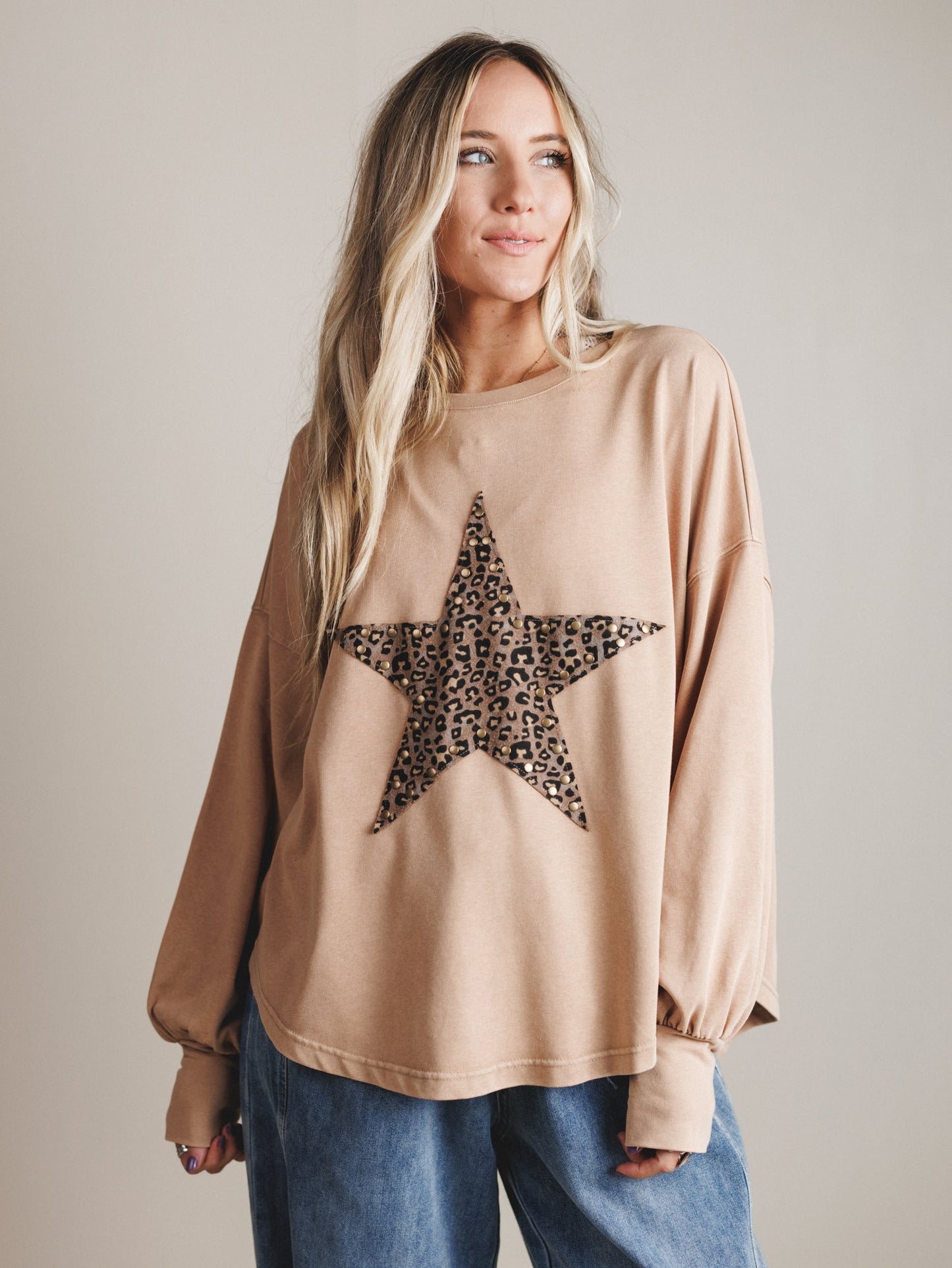 Astral Wild Animal Star Patchwork Top - Camel