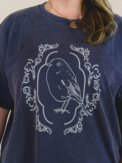 Bird Song Tee - Ash Navy