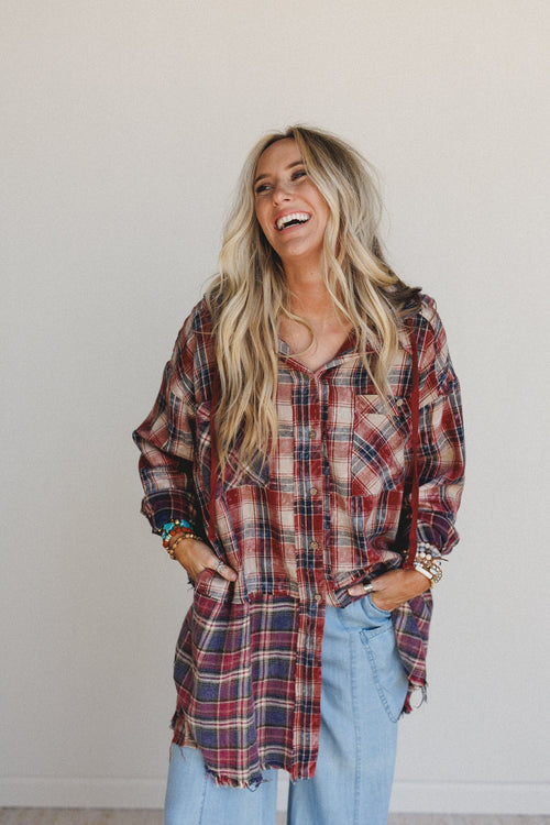 Driftwood Plaid Top - Red - Pre Order