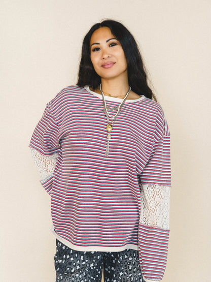 Clara Stiped Top - Red Teal