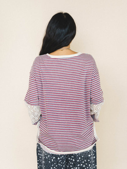 Clara Stiped Top - Red Teal
