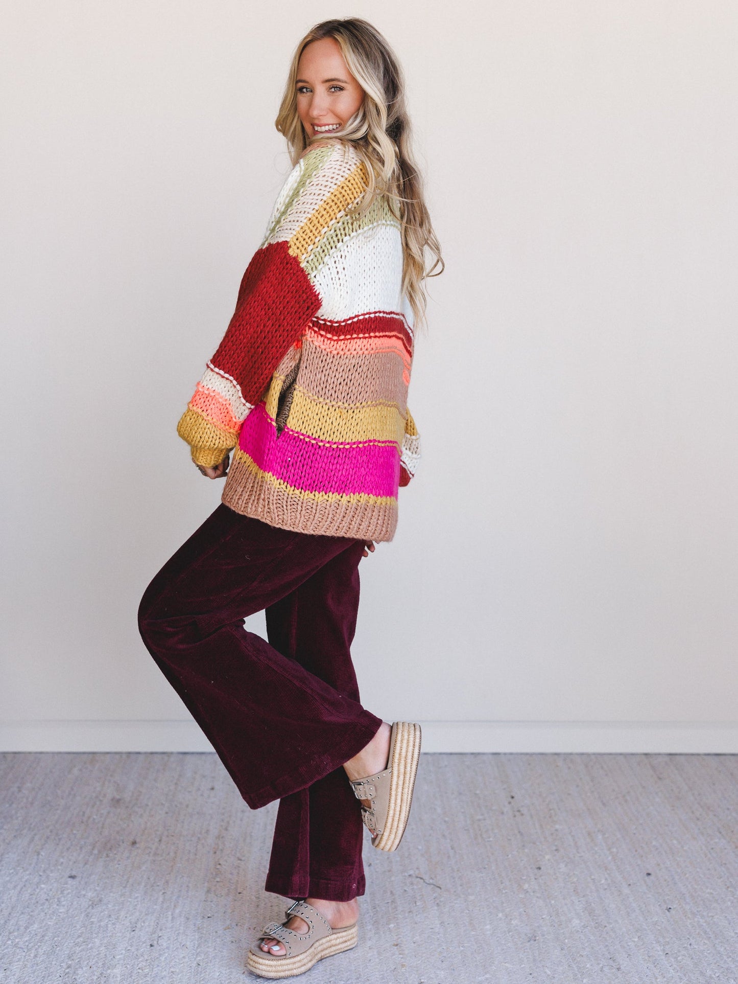 Down By The Bay Striped Cardigan - Brick