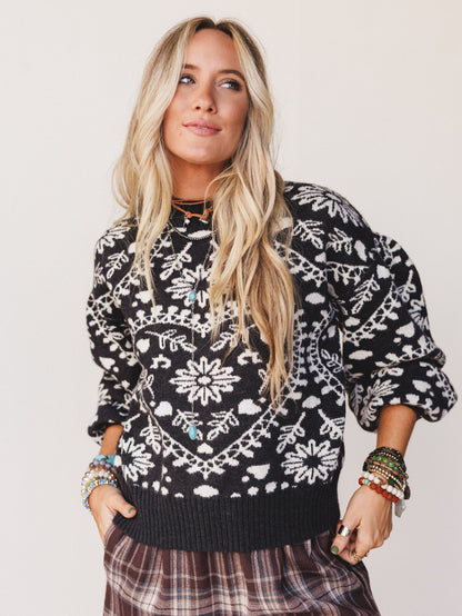 Heart Garden Sweater - Charcoal