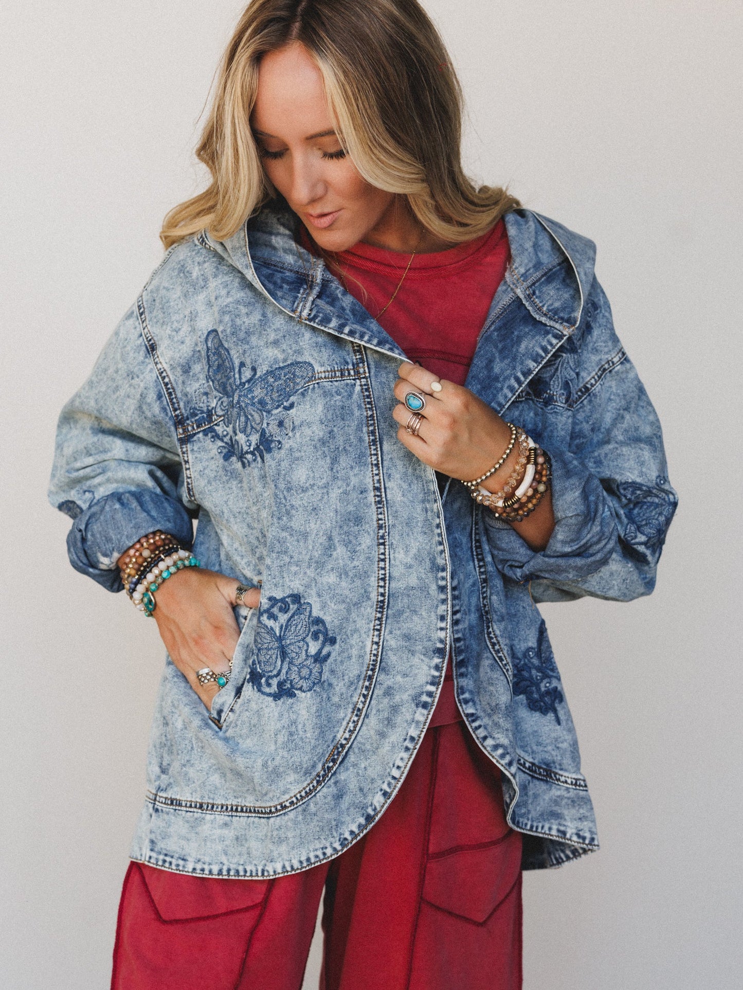 Butterfly Lady Embroidered Jacket - Denim