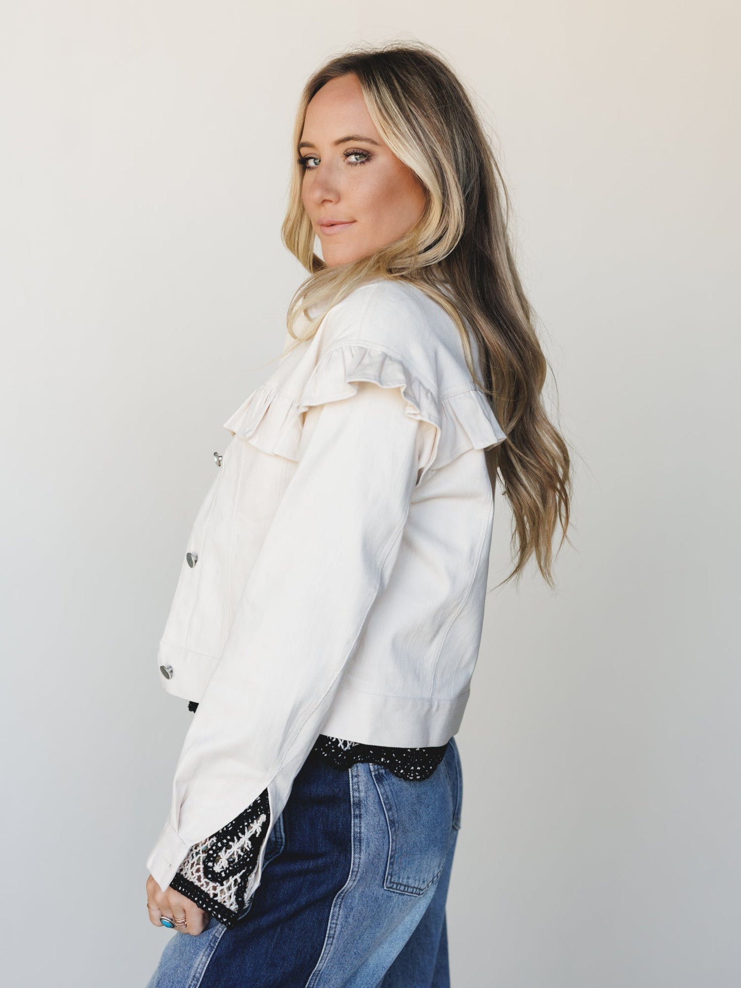 Home On the Range Ruffle Jacket  - Ecru