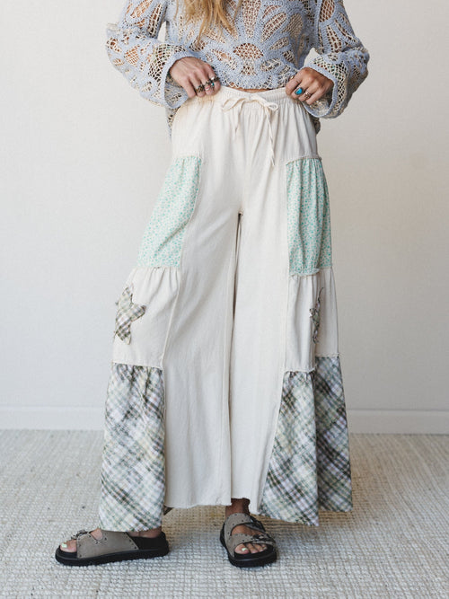 Coastal Chill Wide Leg Pants - Oatmilk Multi - Pre Order