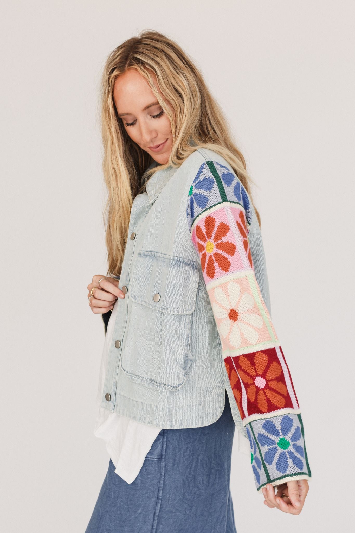Dahlia Sweater Denim Jacket - Light Denim