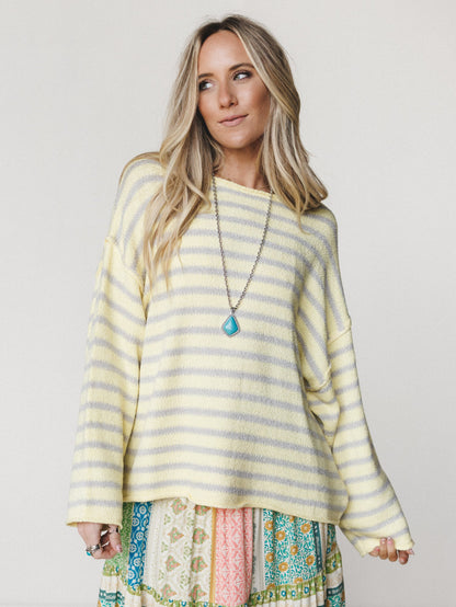 All My Stripes Oversized Sweater - Misted Yellow Icey Grey