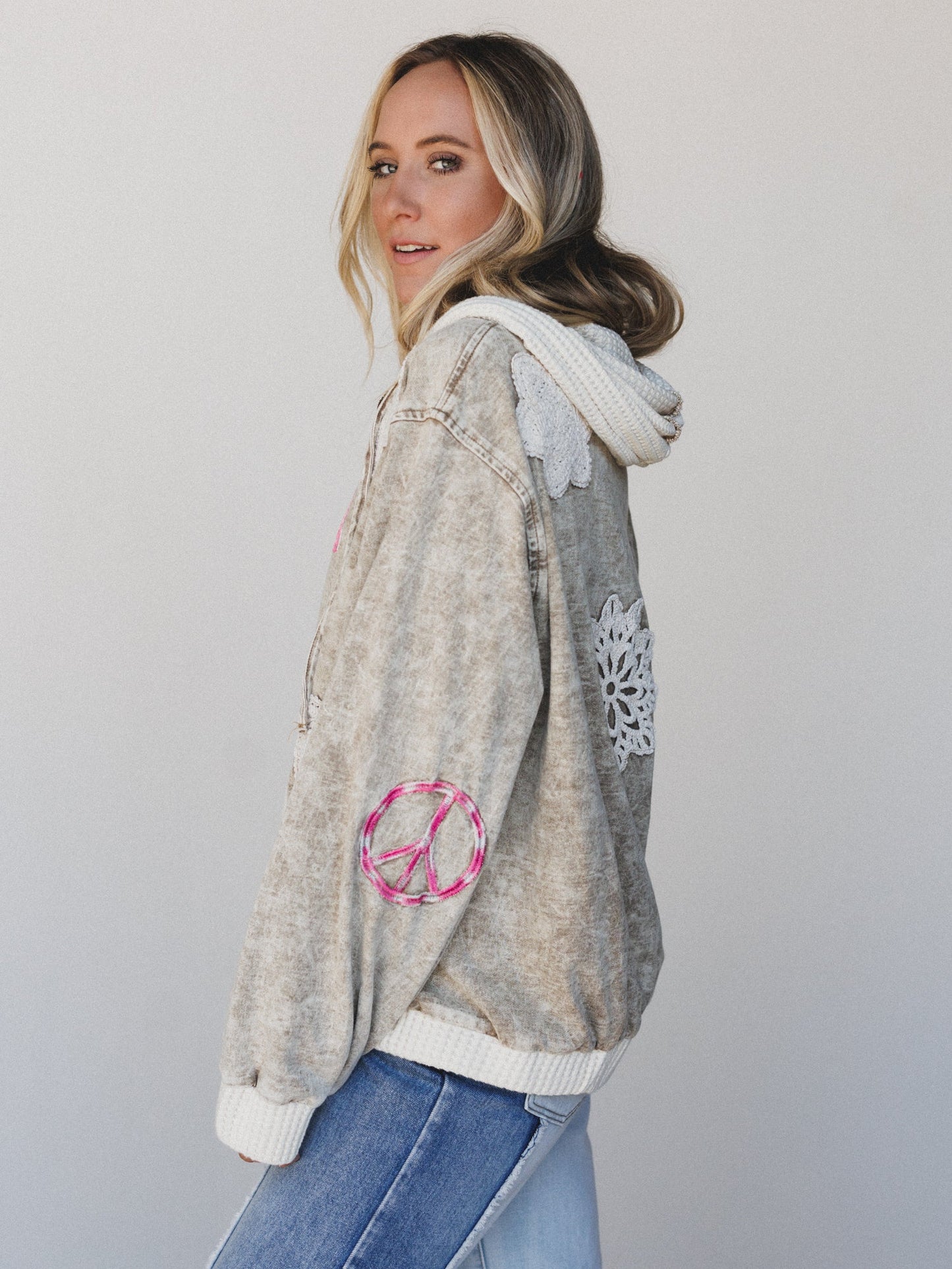 Emblems Of Love Zip Up Hoodie - Dusty Coco