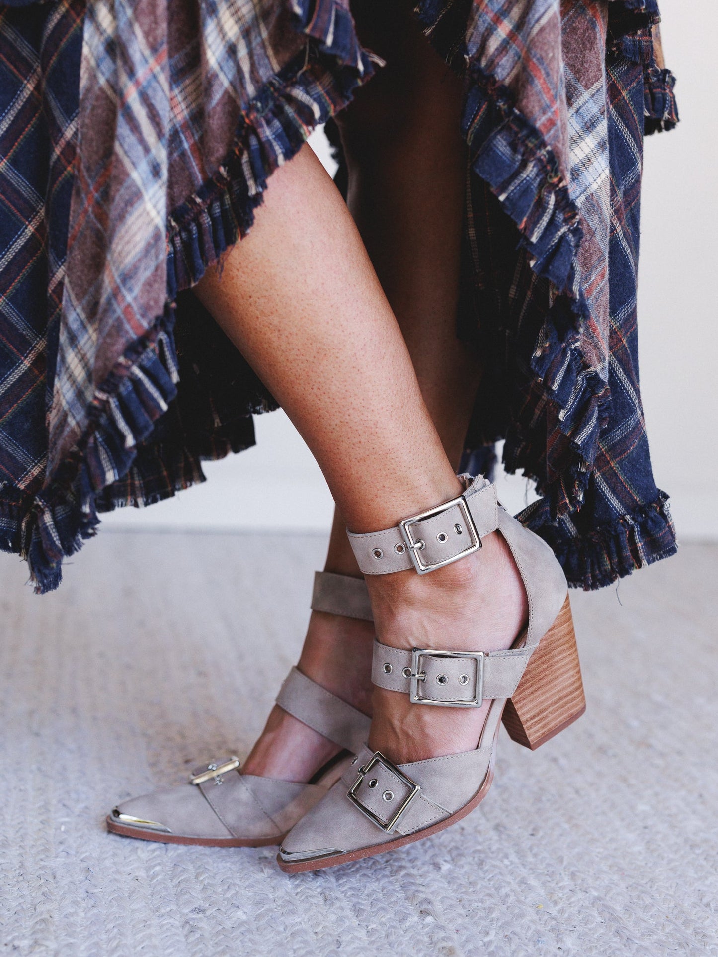 Dustbuckle Triple Belt Heels - Beige - Pre Order