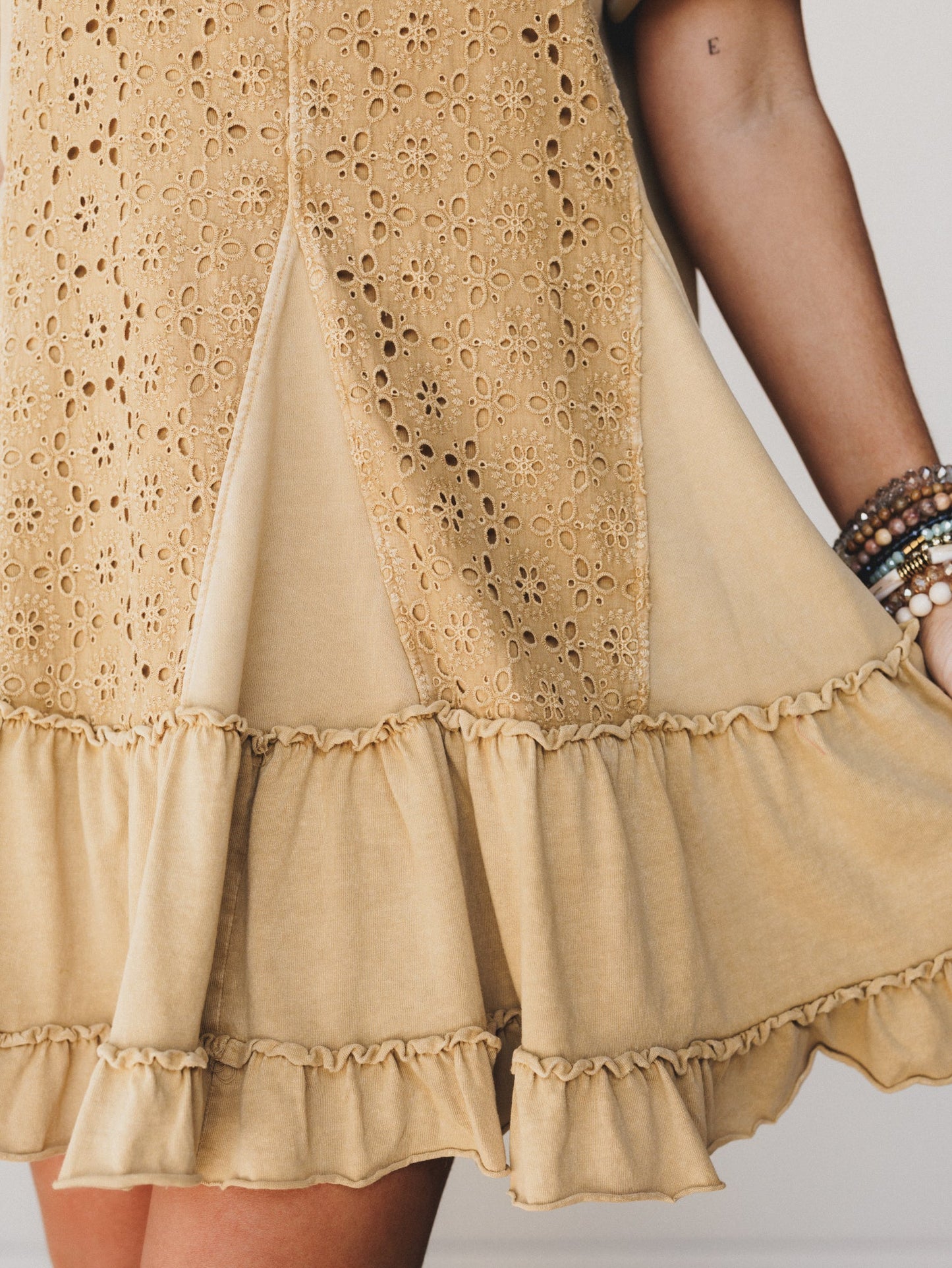 Dottie Crochet Contrast Dress - Light Mustard