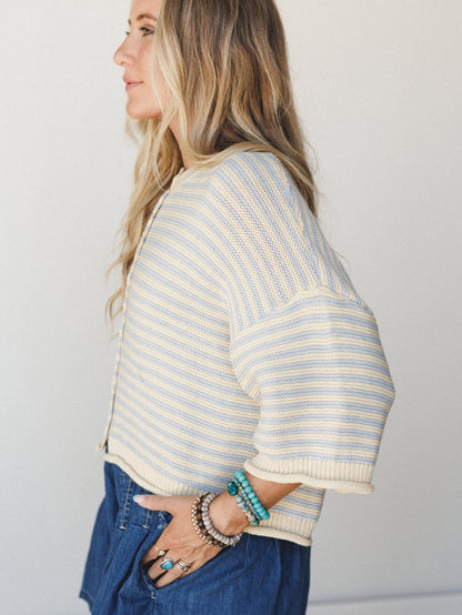 Darling Days Button Down Sweater - Yellow Gray